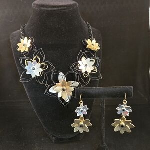 Floral Gold and Silver Necklace and Earring Set